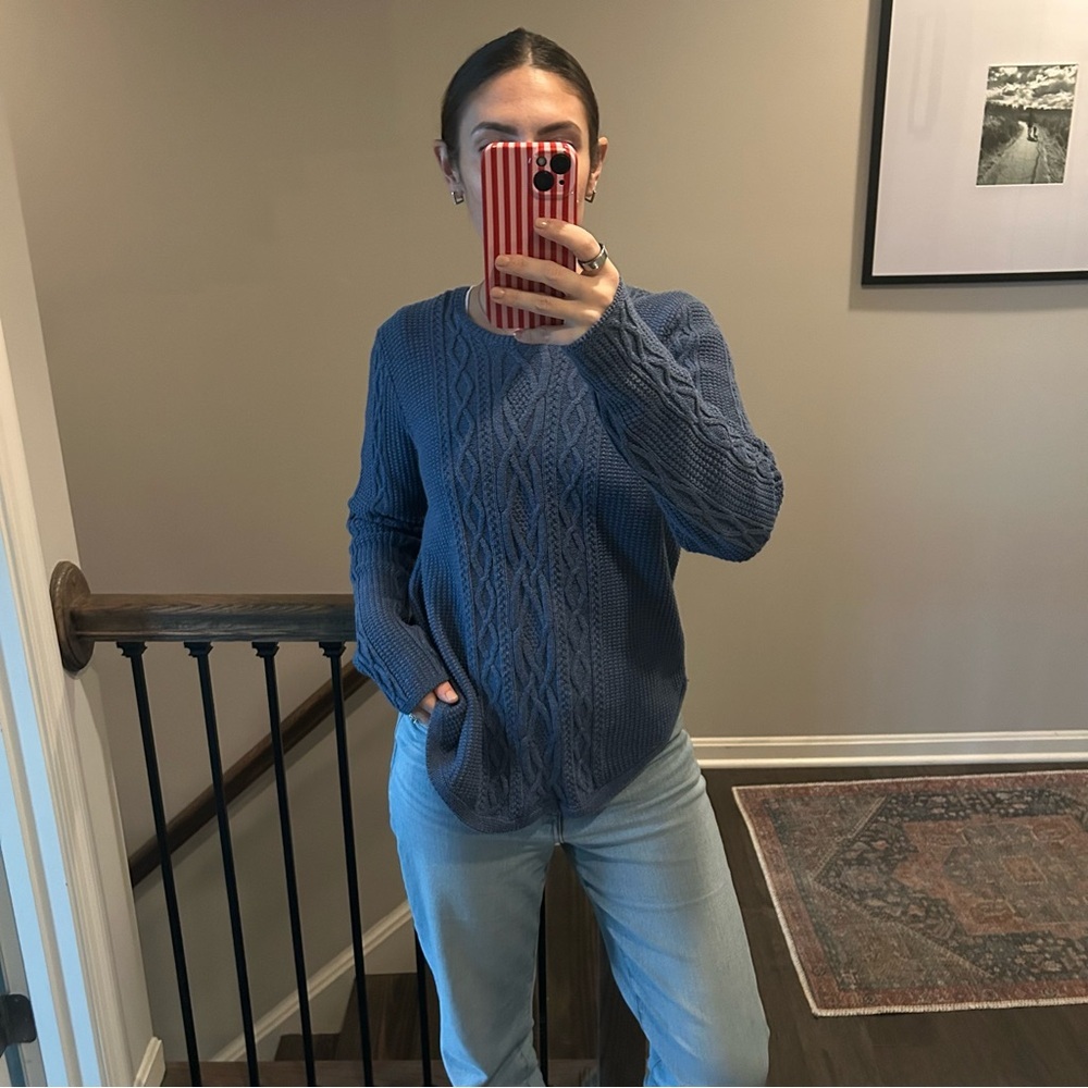 Vintage Preppy Navy Cable Knit Scoop Neck Sweater Jeanne Pierre L - Picture 9 of 9
